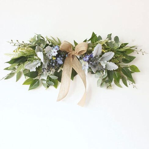 Floral Swag, Artificial Front Door Wreath Eucalyptus Leaves Garland, Artificial Mixed Eucalyptus Leaves Swag, Greenery Swag with Daisy Flower for Home Wall Wedding Party Decoration(#1) in Kuwait