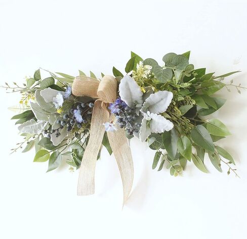 Floral Swag, Artificial Front Door Wreath Eucalyptus Leaves Garland, Artificial Mixed Eucalyptus Leaves Swag, Greenery Swag with Daisy Flower for Home Wall Wedding Party Decoration(#1) in Kuwait