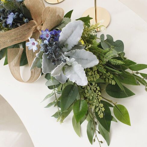 Floral Swag, Artificial Front Door Wreath Eucalyptus Leaves Garland, Artificial Mixed Eucalyptus Leaves Swag, Greenery Swag with Daisy Flower for Home Wall Wedding Party Decoration(#1) in Kuwait