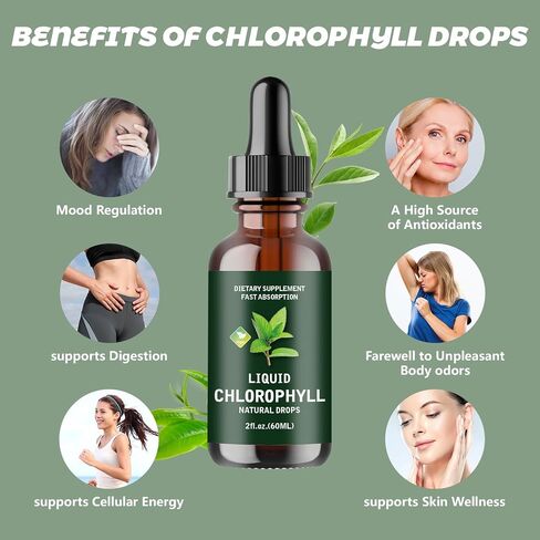 2pc Chlorophyll Drops, Chlorophyll Drops Used for Detoxification in The Body, Enhancing The Skin, Enhancing Energy and Supporting Immune System with Liquid Chlorophyll in Saudi Arabia