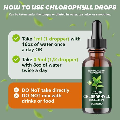 2pc Chlorophyll Drops, Chlorophyll Drops Used for Detoxification in The Body, Enhancing The Skin, Enhancing Energy and Supporting Immune System with Liquid Chlorophyll in Saudi Arabia