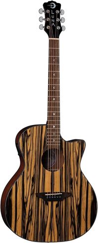 Luna Guitars 6 String Gypsy Exotic أسود/أبيض، جيتار صوتي/كهربائي، خشب الأبنوس، طبيعي لامع، يمين، (GYP E BWE) in Kuwait