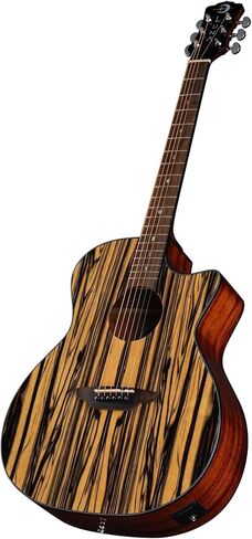 Luna Guitars 6 String Gypsy Exotic أسود/أبيض، جيتار صوتي/كهربائي، خشب الأبنوس، طبيعي لامع، يمين، (GYP E BWE) in Kuwait