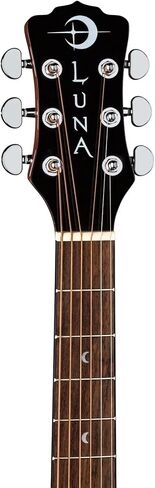 Luna Guitars 6 String Gypsy Exotic أسود/أبيض، جيتار صوتي/كهربائي، خشب الأبنوس، طبيعي لامع، يمين، (GYP E BWE) in Kuwait