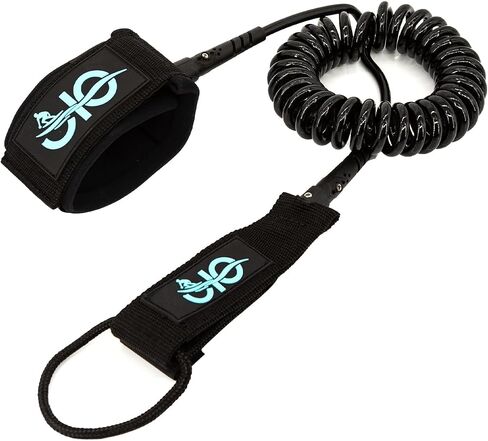 Coiled Paddleboard Leash Stand Up Paddle Board Leash 10 Ft Sup Leash Surfing Leash Premium Surfboard Leash Oio Ankle Strap Paddle Board Strap 7mm Thick (Blue/White Markings) in Saudi Arabia