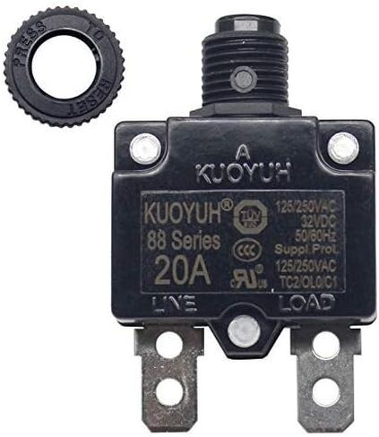 13-21 Amps 88 Series Quick Connect Terminals Push-to-Reset Thermal Circuit Breaker with Transparent Waterproof Button Dust Cover (1-Pack) (20A) in Saudi Arabia