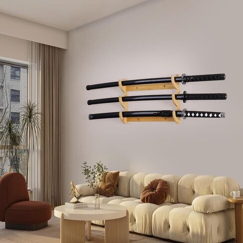 Samurai Sword Wall Mount-Katana Stand Wall Mount-Sword Wall Mount Display-Samurai Sword Wall Mount 2 Tier-Sword Wall Mount-Martial Arts Swords Mount Display- (Swords Not Included) in Saudi Arabia