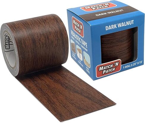 MATCH 'N PATCH Realistic Wood Grain Repair Tape - Durable Multi-Use Adhesive Patch for Furniture, Floors, Cabinets, Windows, Doors, RV, Home Decor & DIY Projects - Dark Walnut, 2.25 in x 15 feet in Saudi Arabia