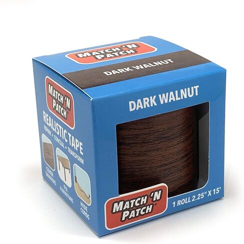 MATCH 'N PATCH Realistic Wood Grain Repair Tape - Durable Multi-Use Adhesive Patch for Furniture, Floors, Cabinets, Windows, Doors, RV, Home Decor & DIY Projects - Dark Walnut, 2.25 in x 15 feet in Saudi Arabia