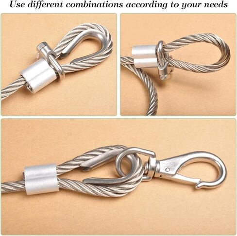 ahandmaker 75pcs سلك حبل المشبك عدة سلك معدني حبل كابل كليب المشابك الخرز المنزلق والكشتبانات الفولاذ المقاوم للصدأ لتسلق النباتات الكرمة والجدار الأخضر، مجموعة غير متوترة لجدار الطوب، لوحات السياج in Kuwait