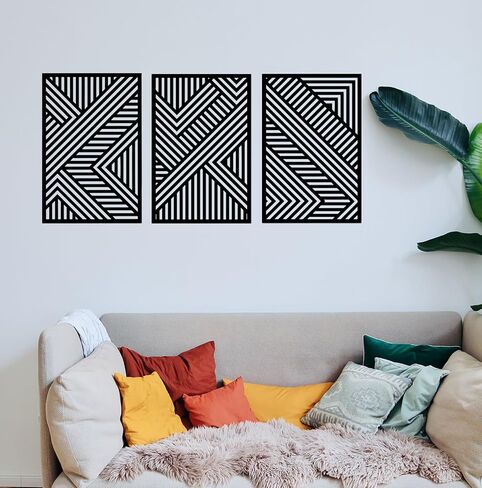 RESACO Geometric Metal Wall Art Minimalist Line Hollow Wall Decor Black Rectangle Hanging Decorations Modern Wall Sculptures for Bedroom Living Room Bathroom in Saudi Arabia