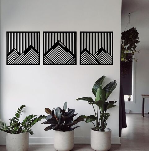 RESACO Geometric Metal Wall Art Minimalist Line Hollow Wall Decor Black Rectangle Hanging Decorations Modern Wall Sculptures for Bedroom Living Room Bathroom in Saudi Arabia