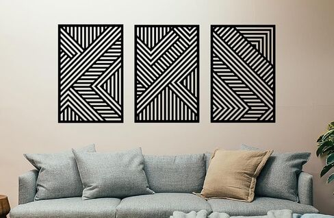 RESACO Geometric Metal Wall Art Minimalist Line Hollow Wall Decor Black Rectangle Hanging Decorations Modern Wall Sculptures for Bedroom Living Room Bathroom in Saudi Arabia