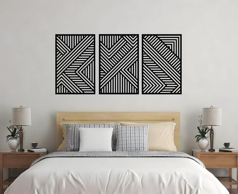 RESACO Geometric Metal Wall Art Minimalist Line Hollow Wall Decor Black Rectangle Hanging Decorations Modern Wall Sculptures for Bedroom Living Room Bathroom in Saudi Arabia