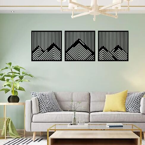 RESACO Geometric Metal Wall Art Minimalist Line Hollow Wall Decor Black Rectangle Hanging Decorations Modern Wall Sculptures for Bedroom Living Room Bathroom in Saudi Arabia