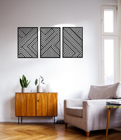 RESACO Geometric Metal Wall Art Minimalist Line Hollow Wall Decor Black Rectangle Hanging Decorations Modern Wall Sculptures for Bedroom Living Room Bathroom in Saudi Arabia