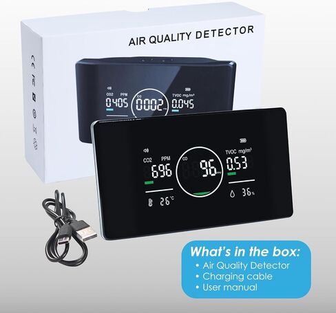 5 in 1 CO | CO2 | TVOC Meter, Humidity & Temperature Monitor Portable CO2 Monitor Air Quality Monitor Indoor Carbon Dioxide Detector with Sound Alarm and Large LCD Display for Home Office Hotel in Saudi Arabia
