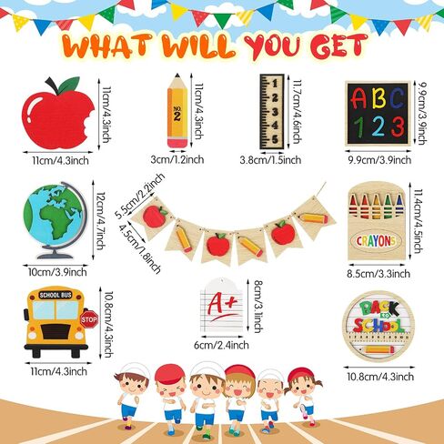 14 Pcs Back to School Tiered Tray Decorations First Day of School Wooden Table Centerpiece Assorted Freestanding Back to School Tiered Tray Signs for Students Teacher Gift Classroom Home in Saudi Arabia