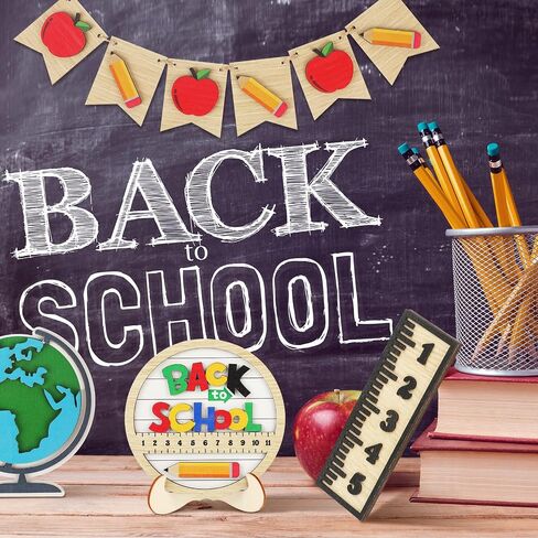 14 Pcs Back to School Tiered Tray Decorations First Day of School Wooden Table Centerpiece Assorted Freestanding Back to School Tiered Tray Signs for Students Teacher Gift Classroom Home in Saudi Arabia