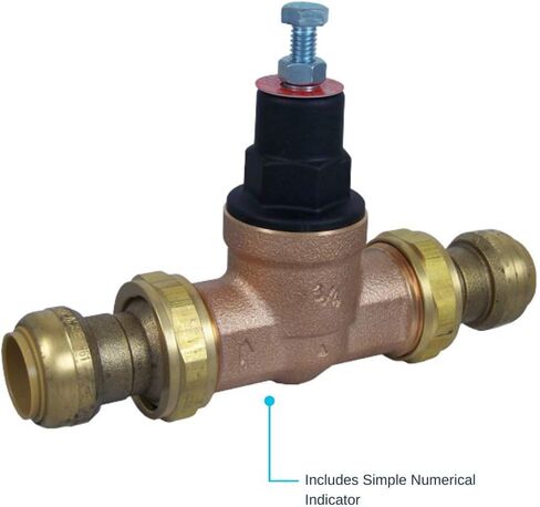 صمام تنظيم الضغط المزدوج EB45 من Cash Acme 3/4 بوصة (PRV)، ادفع لتوصيل تركيبات السباكة النحاسية، 45 رطل لكل بوصة مربعة، 24432-0045 in Kuwait