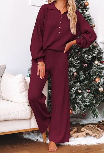 Viottiset Women's 2 Piece Outfits Knit Sweater Lounge Set Long Sleeve Casual Sweatsuit in Saudi Arabia