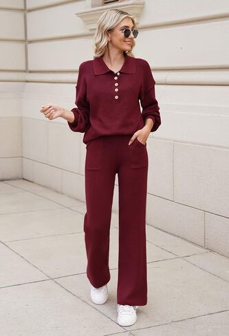 Viottiset Women's 2 Piece Outfits Knit Sweater Lounge Set Long Sleeve Casual Sweatsuit in Saudi Arabia