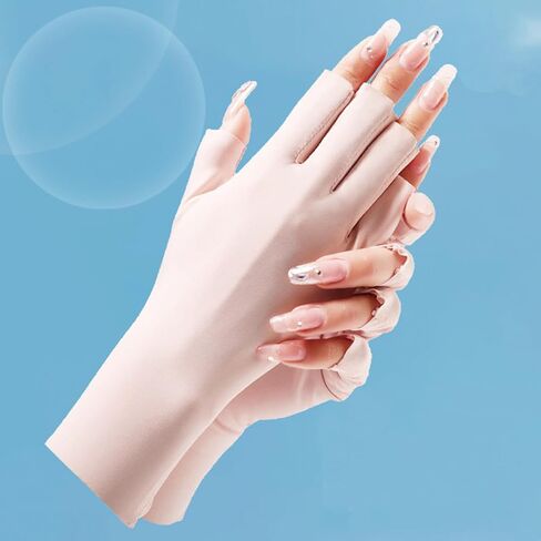 Women Sunscreen Gloves UV Gloves for Manicures Fingerless Ice Silk Gloves Summer Outdoor Activities in Saudi Arabia