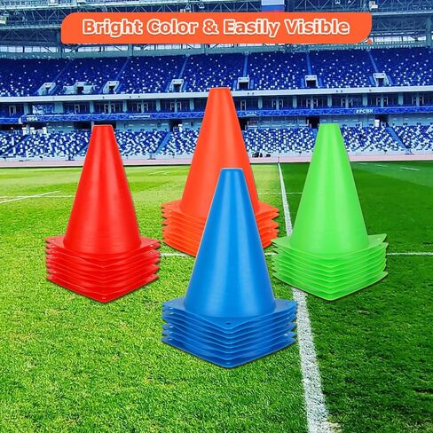 32 Pack Plastic Training Cones, 7 Inch Soccer Cones for Training, Agility Field Marker Plastic Cones for Soccer, Outdoor Indoor Activity (4 Colors) in Saudi Arabia