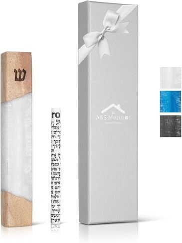 A&S Mezuzot Mezuzah Case for Door, Handcrafted Resin and Oak Wood mezzuza with scroll, Weatherproof Easy Peel and Stick Installation for Home Blessing and Protection (White, 6 Inches) in Saudi Arabia