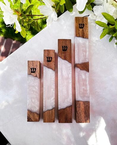A&S Mezuzot Mezuzah Case for Door, Handcrafted Resin and Oak Wood mezzuza with scroll, Weatherproof Easy Peel and Stick Installation for Home Blessing and Protection (White, 6 Inches) in Saudi Arabia