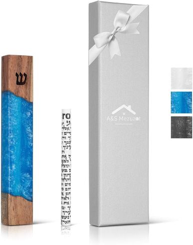 A&S Mezuzot Mezuzah Case for Door, Handcrafted Resin and Oak Wood mezzuza with scroll, Weatherproof Easy Peel and Stick Installation for Home Blessing and Protection (White, 6 Inches) in Saudi Arabia