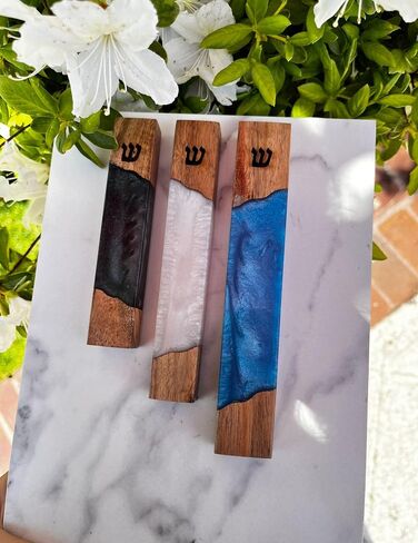 A&S Mezuzot Mezuzah Case for Door, Handcrafted Resin and Oak Wood mezzuza with scroll, Weatherproof Easy Peel and Stick Installation for Home Blessing and Protection (White, 6 Inches) in Saudi Arabia