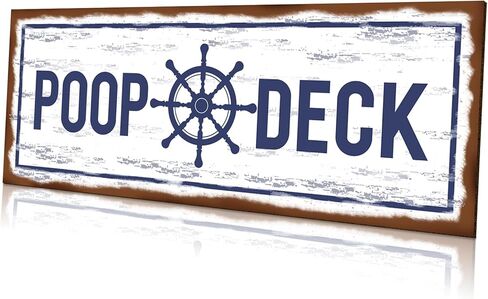 POOP DECK Sign Nautical Nursery Wall Decor Rustic Beach Bathroom Wood Sign Nautical Boat Decor Ocean Coastal Theme Decorations for Home Hanging Wood Sign for Ocean Bathroom 15.7 x 5.9 Inch (Blue) in Saudi Arabia