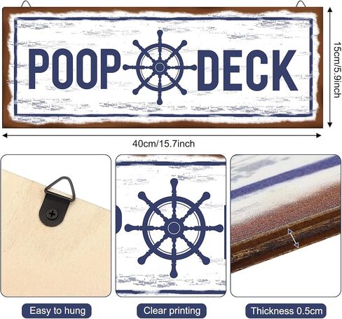 POOP DECK Sign Nautical Nursery Wall Decor Rustic Beach Bathroom Wood Sign Nautical Boat Decor Ocean Coastal Theme Decorations for Home Hanging Wood Sign for Ocean Bathroom 15.7 x 5.9 Inch (Blue) in Saudi Arabia
