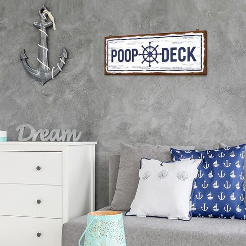 POOP DECK Sign Nautical Nursery Wall Decor Rustic Beach Bathroom Wood Sign Nautical Boat Decor Ocean Coastal Theme Decorations for Home Hanging Wood Sign for Ocean Bathroom 15.7 x 5.9 Inch (Blue) in Saudi Arabia