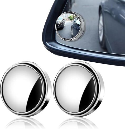 2 قطعة مرآة عكسية فائقة الوضوح قابلة للتعديل بزاوية 360 درجة، مرآة عاكسة محدبة زجاجية دائرية ذاتية اللصق عالية الوضوح مقاس 2.32 بوصة × 0.59 بوصة، مناسبة لمعظم الموديلات (فضي) in Kuwait