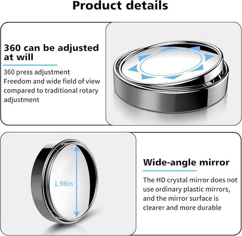 2 قطعة مرآة عكسية فائقة الوضوح قابلة للتعديل بزاوية 360 درجة، مرآة عاكسة محدبة زجاجية دائرية ذاتية اللصق عالية الوضوح مقاس 2.32 بوصة × 0.59 بوصة، مناسبة لمعظم الموديلات (فضي) in Kuwait