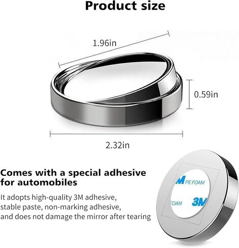 2 قطعة مرآة عكسية فائقة الوضوح قابلة للتعديل بزاوية 360 درجة، مرآة عاكسة محدبة زجاجية دائرية ذاتية اللصق عالية الوضوح مقاس 2.32 بوصة × 0.59 بوصة، مناسبة لمعظم الموديلات (فضي) in Kuwait