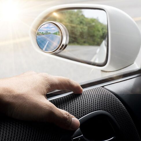 2 قطعة مرآة عكسية فائقة الوضوح قابلة للتعديل بزاوية 360 درجة، مرآة عاكسة محدبة زجاجية دائرية ذاتية اللصق عالية الوضوح مقاس 2.32 بوصة × 0.59 بوصة، مناسبة لمعظم الموديلات (فضي) in Kuwait