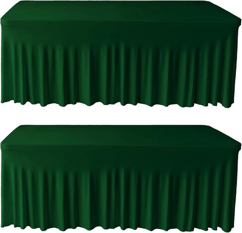 2 Pack 6ft Hunter Green Spandex Table Skirt Spandex Tablecloth Stretch Fitted Table Cover for 72Lx30Wx30H Inch Rectangular Table in Saudi Arabia