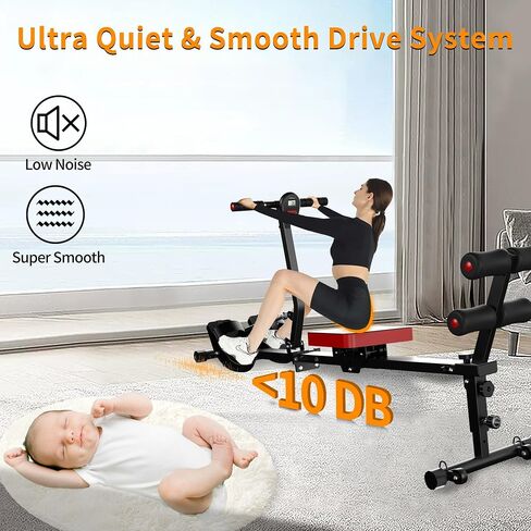 Rowing Machine, 12 Adjustable Resistance, Sliding Seat Cushion with LCD Display, Foldable, Weight Capacity 265lbs, Suitable for Home Use in Saudi Arabia