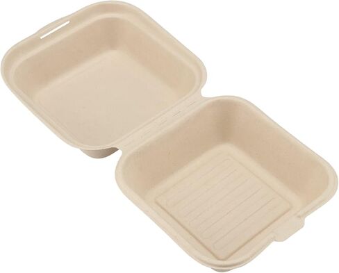 100 عبوة من حاويات الطعام على شكل صدفة مقاس 6x6 بوصة، حجرة واحدة للذهاب إلى صندوق همبرغر مع غطاء مفصلي، حاويات منزلية للمطابخ والحفلات والمطاعم وشاحنات الطعام، بني in Kuwait