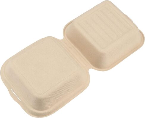 100 عبوة من حاويات الطعام على شكل صدفة مقاس 6x6 بوصة، حجرة واحدة للذهاب إلى صندوق همبرغر مع غطاء مفصلي، حاويات منزلية للمطابخ والحفلات والمطاعم وشاحنات الطعام، بني in Kuwait