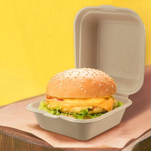 100 عبوة من حاويات الطعام على شكل صدفة مقاس 6x6 بوصة، حجرة واحدة للذهاب إلى صندوق همبرغر مع غطاء مفصلي، حاويات منزلية للمطابخ والحفلات والمطاعم وشاحنات الطعام، بني in Kuwait