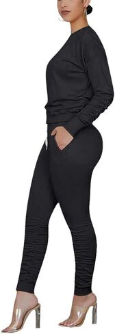 THLAI women solid color 2 piece outfits fall crew neck pullover top long pants set Tracksuit in Saudi Arabia