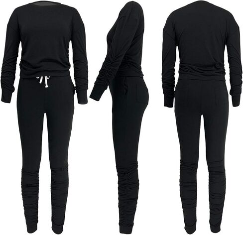 THLAI women solid color 2 piece outfits fall crew neck pullover top long pants set Tracksuit in Saudi Arabia