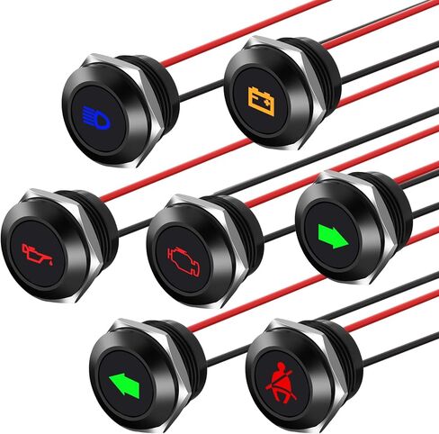 ضوء مؤشر LED 12 فولت، 7 قطع أضواء مؤشر داش صغيرة 1/2 بوصة (12 مم) لوحة 12 فولت 24 فولت أضواء مؤشر لوحة LED مقاومة للماء مع أسلاك نحاسية 300 مم صمولة معدنية لشاحنة السيارات in Kuwait