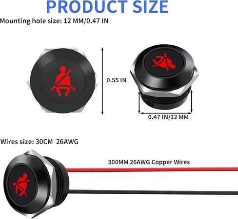 ضوء مؤشر LED 12 فولت، 7 قطع أضواء مؤشر داش صغيرة 1/2 بوصة (12 مم) لوحة 12 فولت 24 فولت أضواء مؤشر لوحة LED مقاومة للماء مع أسلاك نحاسية 300 مم صمولة معدنية لشاحنة السيارات in Kuwait