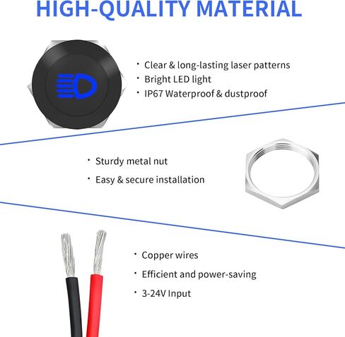 ضوء مؤشر LED 12 فولت، 7 قطع أضواء مؤشر داش صغيرة 1/2 بوصة (12 مم) لوحة 12 فولت 24 فولت أضواء مؤشر لوحة LED مقاومة للماء مع أسلاك نحاسية 300 مم صمولة معدنية لشاحنة السيارات in Kuwait