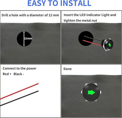ضوء مؤشر LED 12 فولت، 7 قطع أضواء مؤشر داش صغيرة 1/2 بوصة (12 مم) لوحة 12 فولت 24 فولت أضواء مؤشر لوحة LED مقاومة للماء مع أسلاك نحاسية 300 مم صمولة معدنية لشاحنة السيارات in Kuwait
